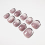 Glossy mauve handmade press-on nails with a shimmer finish, neatly arranged on white