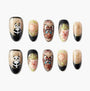 Handmade press-on nails with panda, butterfly, flower, and bamboo designs on a nude base.