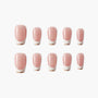 Set of pink and white press-on nails with glossy finish, oval shape, on white background
