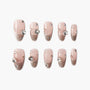Set of pink and glitter press-on nails with rhinestone and floral 3D gems, stylish nail art