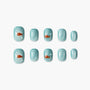 Aqua blue press-on nails with cute goldfish and bubble nail art design, set of ten.