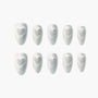 Set of white iridescent press-on nails with subtle heart-shaped shimmer design