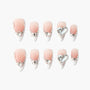Handmade press-on nails with pink ombre, white tips, and crystal rhinestone accents