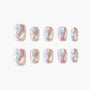Set of iridescent glitter press-on nails with multicolor confetti on a white background.