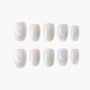 Handmade press-on nails with silver shimmer and pastel iridescent gradient design