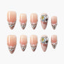 Handmade press-on nails in nude pink ombre with pearls, rhinestones, and 3D crystal accents
