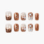 Brown gradient press-on nails with star and dot designs, handmade, glossy finish