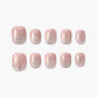 Handmade press-on nails with pink and silver marble design, glossy finish, set of ten