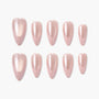 Glossy nude oval press-on nails set with a pearly finish, displayed on a white background.