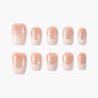 Set of nude and pink French tip press-on nails, glossy finish, arranged on white background