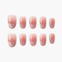 Handmade pink ombre press-on nails with silver lace pattern, glossy finish, set of ten