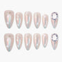 Iridescent almond-shaped press-on nails with shimmer and crystal gem accent nail