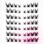 Assorted dramatic black false eyelashes arranged in rows on a white and pink gradient background.