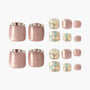 Handmade press-on toenails in nude pink with rhinestones and glitter pastel floral accents