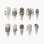 Silver glitter press-on nails with 3D rhinestones, pearls, bows, and floral accents