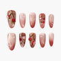 Handmade pink press-on nails with glossy cherry branch and 3D berry designs