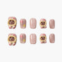 Handmade press-on nails with cute 3D cat designs and pastel pink shimmer accents
