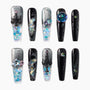 Handmade press-on nails with black, silver glitter, 3D gems, and iridescent details