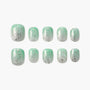 Green and silver ombre press-on nails with glitter and marble effect, 10-piece set