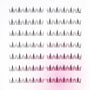 Multiple rows of handmade false eyelash extensions arranged on a white background