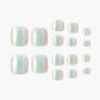Iridescent square press-on nails in pastel blue and pink, arranged on a white background