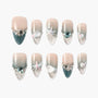Handmade press-on nails with beach-themed 3D seashells, starfish, pearls, and crystals