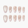Set of pink shimmer press-on nails with glossy, salon-quality finish on white background