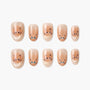 Cute cat face press-on nails with nude shimmer finish, reusable and salon-quality design.