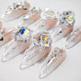 Handmade press-on nails with iridescent crystals and 3D rhinestone embellishments